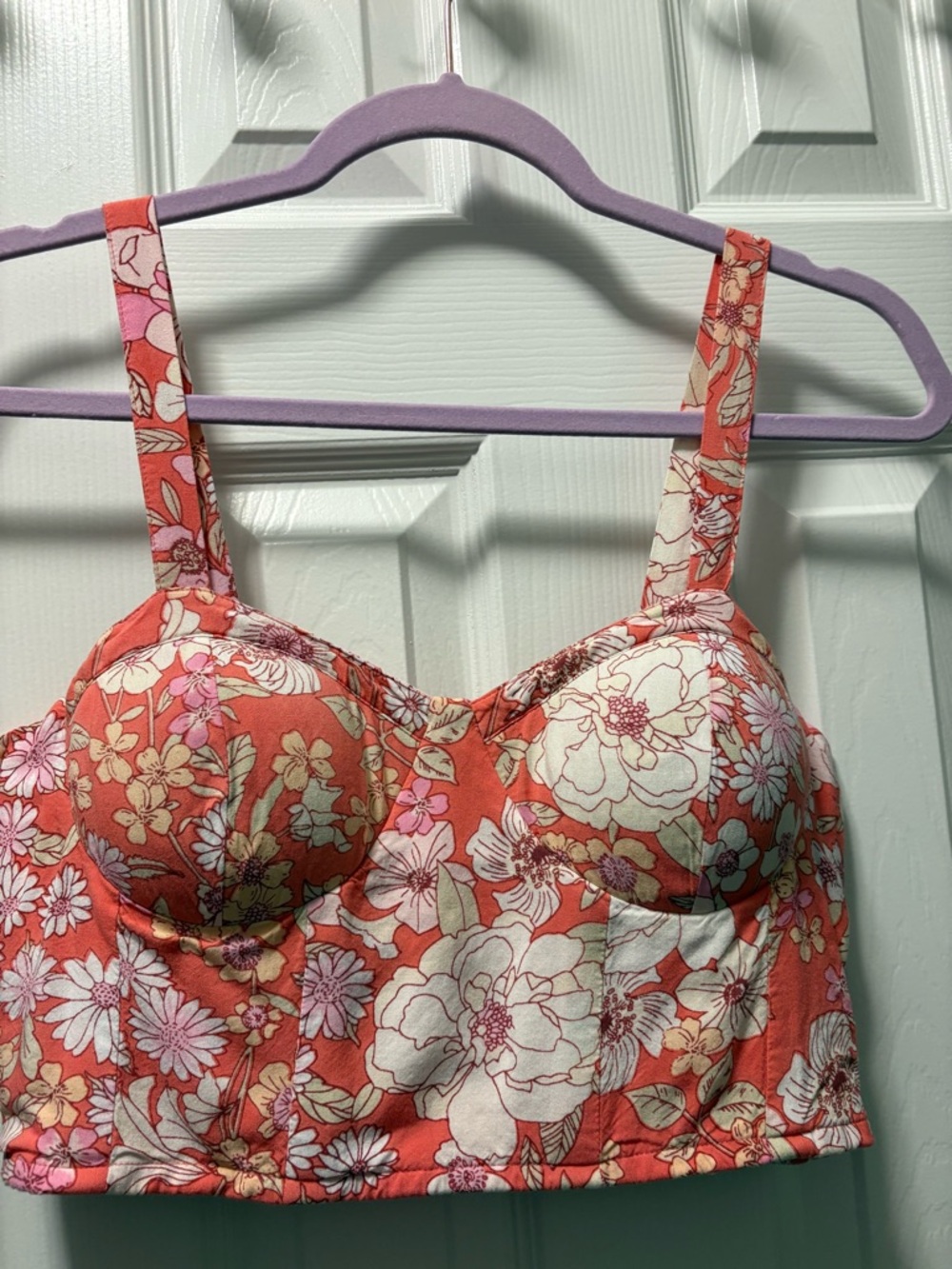 Floral Longline Crop Top — Coral Floral